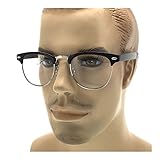 Kerkhoff Style Fashion Men's Retro LARGE Wayfarer Glasses with Clear Lens Half Frame Black and Silver