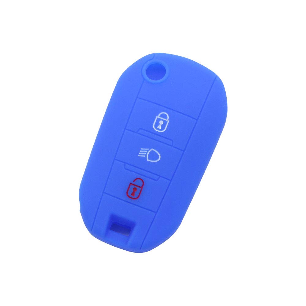BROVACS Silicone Cover Protector Case Holder Skin Jacket Compatible with PEUGEOT CITROEN 3 Button Flip Remote Key Fob w/Light Symbol CV9306 Deep Blue