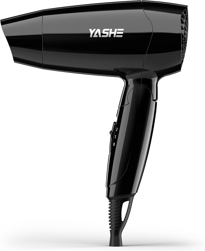 Mini Sèche-Cheveux Pliable de Voyage, Sèche-Cheveux Compact 1200W Avec 2 Réglages de Chaleur et Vitesse, Buse de Précision, Cordon 1,8 m, Léger Pour Voyage, Maison, Hôtel ou Dortoir, Noir