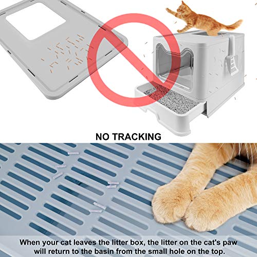 Bolux Foldable Cat Litter Box with Lid, Extra Large Litter Box with Cat