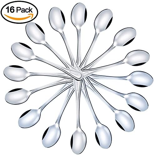 Stainless Steel Demitasse Espresso Spoons, Mini Coffee，Dessert and Tea Spoons in Café, Restaurant or Kitchen with Patterns Design 4.7-Inch，Set of 16