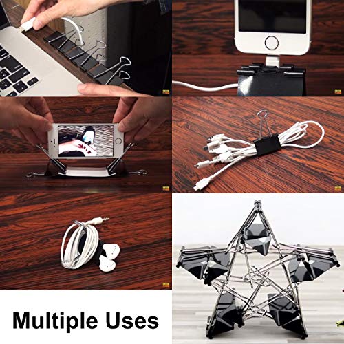 XYark 140 PCS Binder Clips Paper Clamp - [50 Bonus Paper Clips], X Large, Large, Medium, Small, X Small and Micro, 6 Assorted Sizes, Black, Design for Office, School and Home Supplies - Thumbnail 3