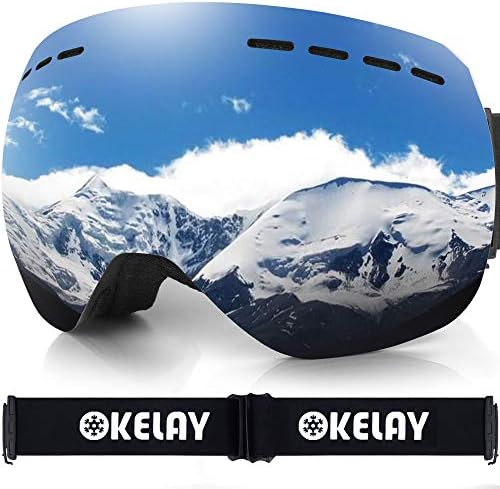 OKELAY Ski Goggles for Men Women Youth, Anti-Fog, OTG Over Glasses, 100% UV400 Protection, Detachable Lens, Anti-Glare Ski Goggles, Suitable for Skiing Snowboarding (Silver Black Blue Gold)