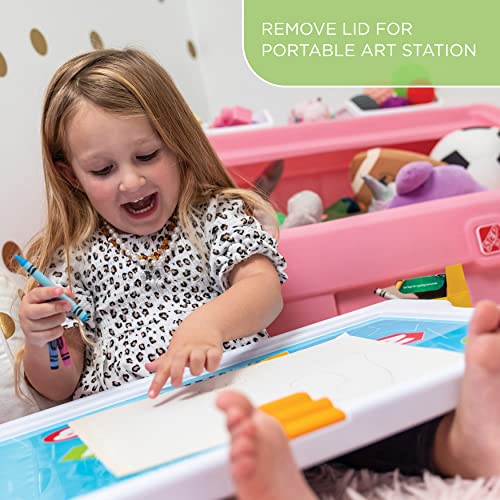Step2 2in1 Toy Box and Kids Easel Lid, Pink Create & Display Art on Kids Art Table Lid Toy