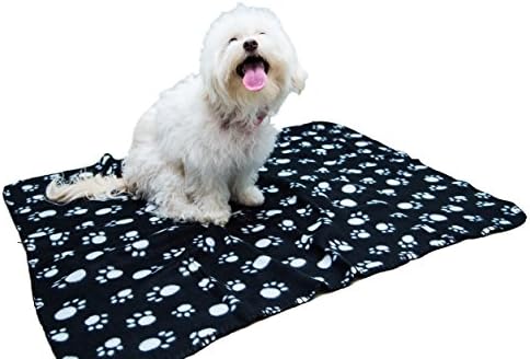 COZYPETS Paw Print Pet Blankets - Set of 4 Soft Light Weight Polar Fleece Throw Covers for Small Dogs Cats and Small Animals. Good to Throw Over Couch, Car Seat, Furniture, Bed. 4 Colors in a Set.