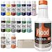 Floetrol Pouring Medium for Acrylic Paint Pouring Bundle 1-Quart | Flood Flotrol Additive | 16 2-Ounce Acrylic Paints | Pixiss Wood Mixing Sticks