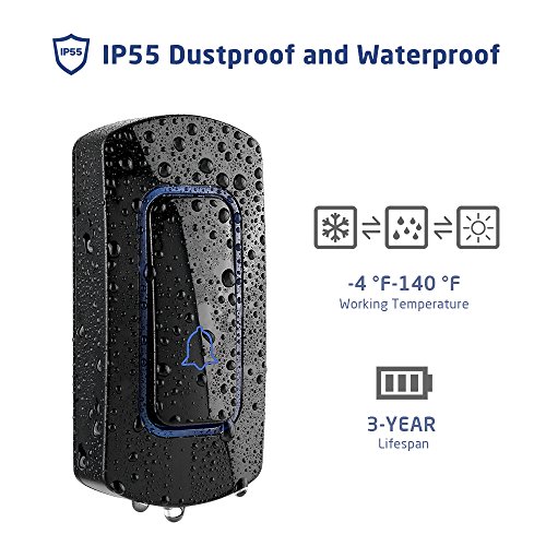 Wireless Doorbell Kit, NOVETE Waterproof Door Chime Kit Operating at Over 1300 Feet, Door Bell with Two Plug-in Receivers, LED Indicators, 52 Melodies, Memory Function, Easy Set Up for Home and Office