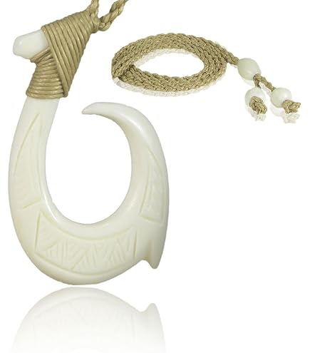 KanaKala Pacific Hawaiian Hand Carved Bone Fish Hook Necklace : Clothing, Shoes & Jewelry