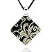Chuvora Hand Blown Murano Glass Abstract Black Leaf Vine Square Pendant Necklace, 17-19 inches
