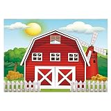Funnytree 7x5ft Cartoon Red Farm Animals Party Backdrop Children Birthday Background for Photography Decorations Photobooth Banner Photo Studio Props