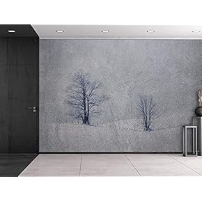 Wall26 - Lone Trees on Hills of Snow Against a Grainy Background - Wall Mural, Removable Sticker, Home Decor - 66x96 inches