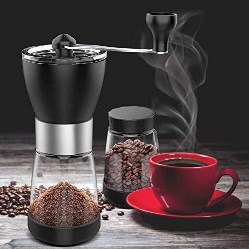 Manuelle Kaffeemühle, Kaffeebohnenmühle, verstellbare Grobheit, konische Keramik-Fräsmühle mit zwei Glasbehältern – Bild 8