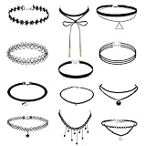 Trasfit 12 Pieces Black Velvet Choker Necklace for Women Girls, Classic Velvet Stretch Gothic Tattoo Lace