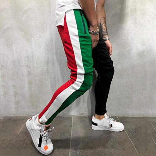AgrinTol Mens Sports Pants, Fashion Men's Casual Solid Loose Patchwork Color Sweatpant Trousers Jogger Pant Green