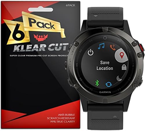Garmin Fenix 5 Screen Protector (Garmin Fenix 5 Plus)[6-Pack], Klear Cut HD Clear Screen Protector for Garmin Fenix 5 PET Film Anti-Bubble Shield
