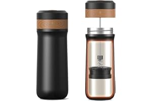 HAILASRE Portable French Press Coffee Maker Travel French Coffee Maker Stainless Steel Coffee Mug 12 oz Double Mesh Filter Gr
