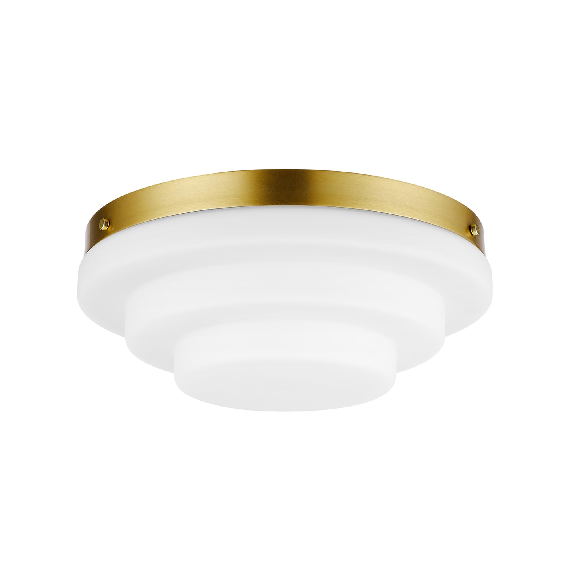 Photo 1 of Globe Electric 66000081 2-Light Flush Mount Ceiling Light, Matte Brass Finish, Tiered White Milk Glass Shade, E12 Base, Dimmable