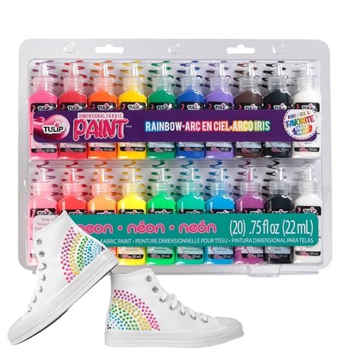 Tulip Puff Paint 20-Color Party Pack, Multi-Surface, Premium Quality, Nontoxic & Waterproof Craft Paint, Permanent on Fabric, Rainbow