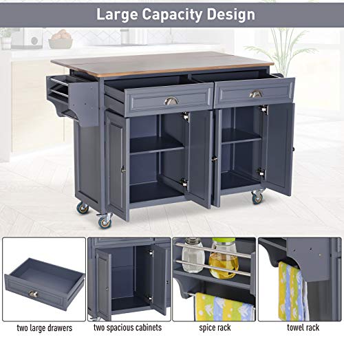 Rolling Oak Wood DropLeaf Kitchen Island Cart With Storage And