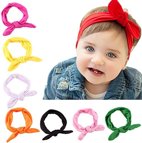 Baby Girl Headbands Cotton Elastic Hair Band for Newborn/Infants/Babies/Toddlers (8 Pure Bunny Ear)
