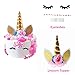 Unicorn Cake Topper set. Handmade with Gold Unicorn Horn, Ears, flowers and Eyelashes. Unicorn Party Decoration for Birthday Party, Baby Shower and Wedding.