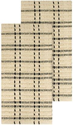 Ritz Royale Collection 100% Combed Terry Cotton Highly Absorbent Oversized Checked Kitchen Towel Set 28 X 18 2-Pack Black