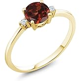 Gem Stone King 10K Yellow Gold Red Garnet and White Created Sapphire Solitaire Engagement Ring For Women (1.03 Cttw, Round 6MM, Gemstone January Birthstone)