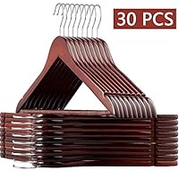 K.T.Z Natural Solid Wood Hangers, Multi-Functional Luxury Hangers, 360° Rotating Hooks for Suits, Jackets, Pants, Dresses, etc. 30 pcs (Dark red)