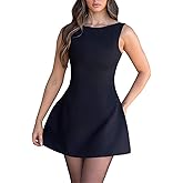 Tyilpjfu Women's Sexy Sleeveless Boat Neck A-Line Backless Mini Dress Formal Graduation Wedding Club Party Short Dresses Black