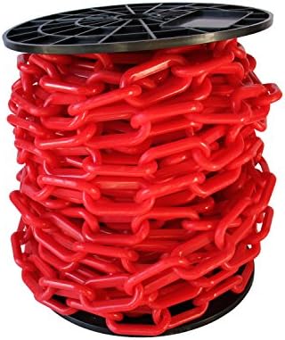 RCH Hardware CH-P55-08-RED-65 Decorative Light-Weight Plastic Chain For Planters, Crowd Control SAFETY Barriers, Queue Line Stanchions, Bright Décor Hanging Accessory | 1 Reel/65'