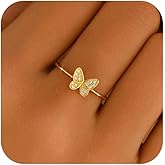 SUYACS 925 Sterling Silver Butterfly Rings for Women Dainty 14k Gold Plated Butterfly CZ Adjustable Stacking Ring Cute Insect Thin Band Promise Friendship Ring Jewelry Gifts to Daughter