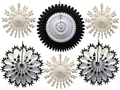 Hanging Large Tissue Snowflake Decorations, Set of 6, Black &amp; White (15-21 inches)