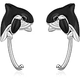 TANGPOET Whale/Clownfish Half Hoop Earrings for Women 925 Sterling Silver Hypoallergenic Open Huggie Earrings Comfy Sleeper Jewelry Gifts for Animal Lovers