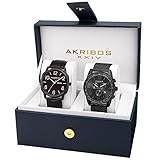 Akribos XXIV Men's AK885BK Quartz Multifunction Strap and Bracelet Watch Set
