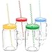 Vremi 16 oz Mason Jars with Handles Lids and Straws - 4 Piece Wide Mouth Mason Jar Mugs Set with Colored Metal Lids and Holder - Decorative Clear Glass Tumblers Set with Mason Jar Accessories