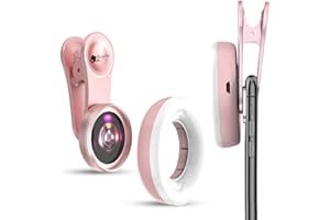 BeautyPros Macro Lens for iPhone/Android 15x Zoom with Rechargeable LED Ring Light for Close-up Phone Photography, Video Recording and Vlogging (Pink)