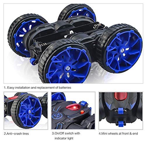 Remote Control Car, RC Stunt Car 2.4Ghz 8 Mph High Speed All Terrain Off Road 4WD, Double Sided 360° Rotation & Flips RC Car Toy with 6 AAA Batteries Included for 3-12 Years Old Boys & Girls Christmas