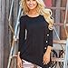 Rurah Women Long Sleeve Loose Trim Blouse solid color Round Neck Tunic T-Shirt Top,black,XL