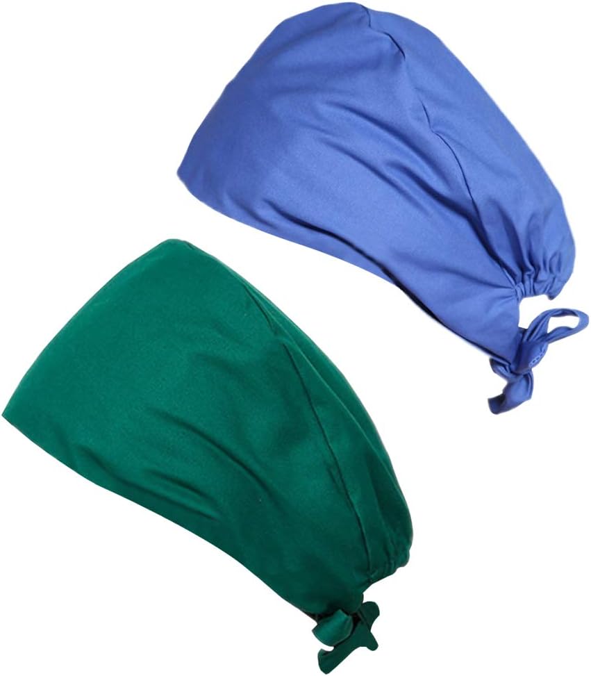 Seliem Unisex Scrub Caps Bouffant Ponytail Hats with Ties Sweatband Head Covers for Men Women