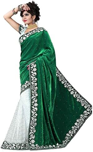 Vraj Enterprise Women green Floral Design Brasso Velvet Pallu saree