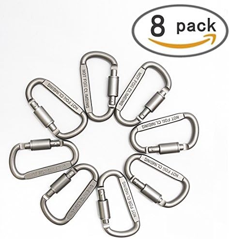 HAKOPEN 8 PCS 3" Aluminum Carabiner Screw Lock D-ring KeyChain Clip Hook Outdoor Buckle for Camping Hiking Fishing