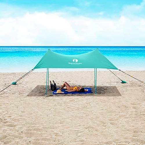 Red Suricata Family Beach Sunshade - Sun Shade Canopy | UPF50 UV Protection | Tent with 4 Aluminum Poles, 4 Pole Anchors, 4 Sandbag Anchors | Large & Portable Shelter Tarp (Turquoise, Medium) - Thumbnail 5