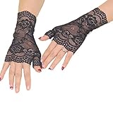 Aurora Bridal® Women's Short Lace Half Finger Bridal Gloves Black