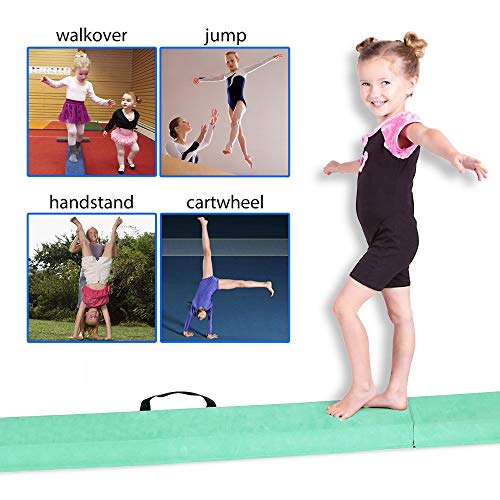 FBSPORT 8ft Green Balance Beam Folding Floor Gymnastics Equipment for