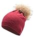 Women's Winter Warm Double-Deck Cashmere Wool Blend Real Fur Pom Pom Slouchy Knit Beanie Cap Ski Hat