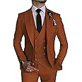 Wangyue 3 Piece Suit Slim Fit Men Suits Double Breasted Wedding Party One Button Blazer Jacket Vest Pants Sets Beige