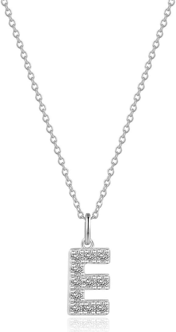 White Gold Plated 925 Sterling Silver AAA Clear Cubic Zirconia CZ Dainty Initial Necklace Letter Alphabet Pendant Chain Jewelry for Women Girls, 16" + 2" Extender
