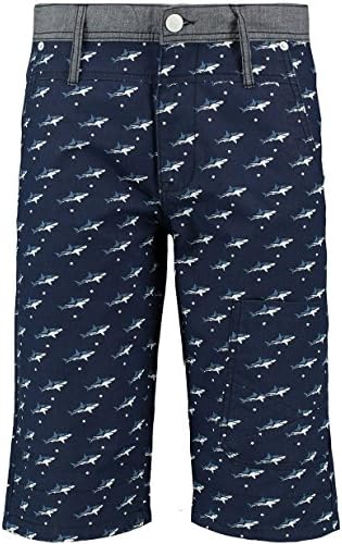 Twisted Soul Men Shark Print Chambray Waistband Cotton Mid Length Utility Shorts