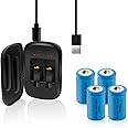 TOPUSSE Rechargeable 3.7v 14250 Battery with Charger, 4 Pack Lithium Ion 1/2 AA Size Batteries Can Replace 3.6 Volt LS 14250, ER14250, 3v CR14250 Battery for Laser