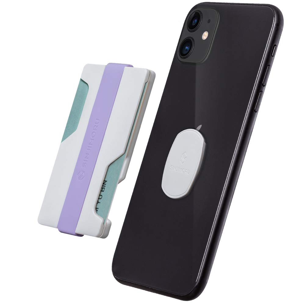 Sinjimoru Hybrid Minimalist Card Wallets for Men & Women, Detachable Cell Phone Wallet as Credit Card Holder & Front Pocket Wallet, Sinji Mount Z-Slot, White Plate, Lavender